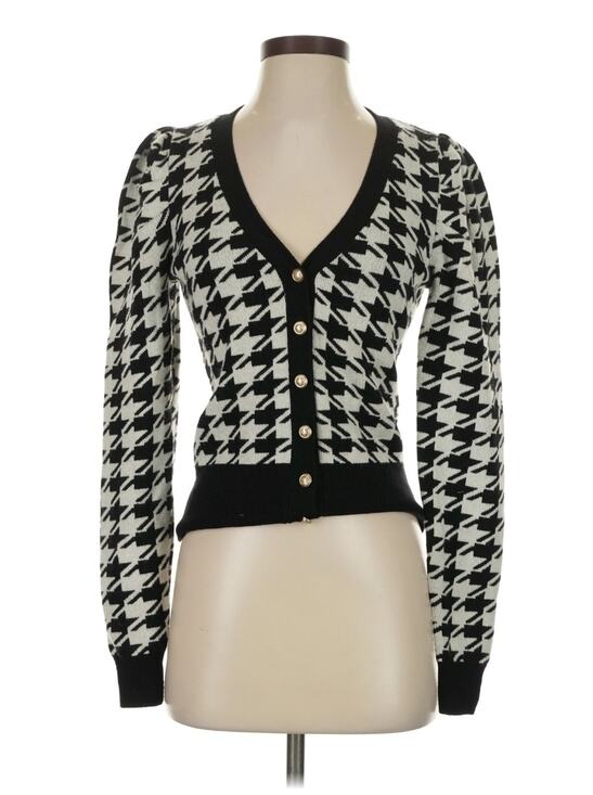 Generation Love Sweaters - Generation Love Womens Black White Houndstooth Cardigan Sweater Size Small